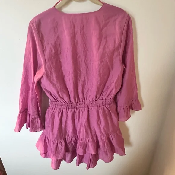 Free the Roses Rose Pink Tie-Front Ruffle Romper - Picture 2 of 3